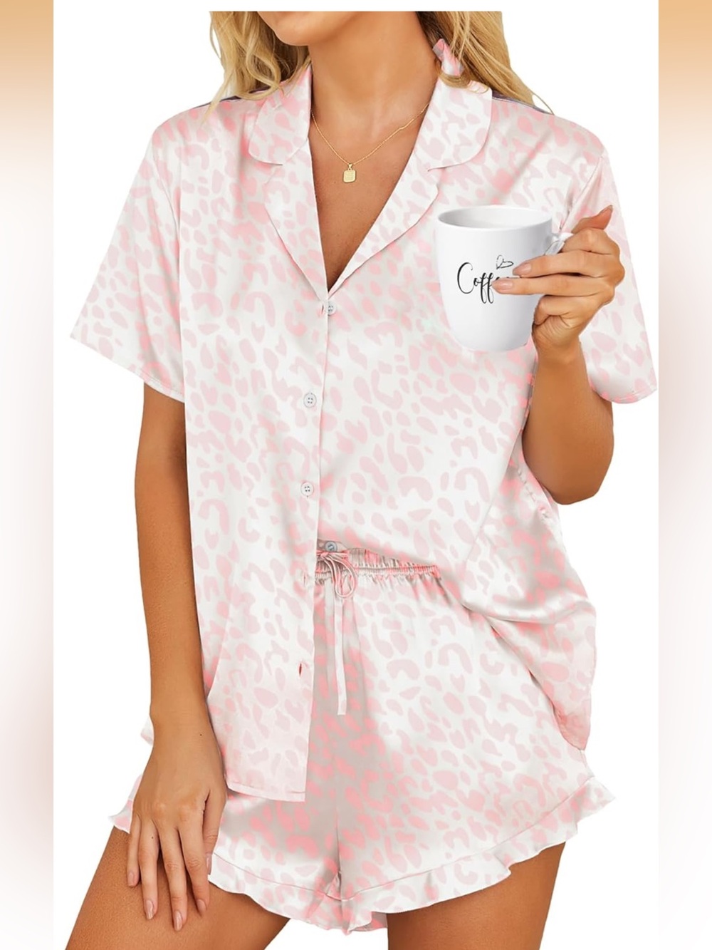 Women's Pink Leopard Silk Pajama Set - Hottouch